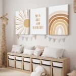 Baccone Boho Nursery Wall Art Baby Girl Wall Decor Kids Rainbow Canvas Wall Art ... - Image 6