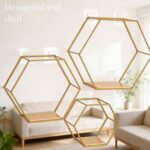 Gold Floating Wall Shelves Set of 3,Metal Hexagon Shelving Geometric Wall Mounte... - Image 5