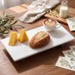 Marble Charcuterie Board Display White Cheese Cutting Footed Stand Tray with Woo... - Image 4