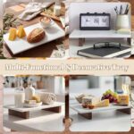 Marble Charcuterie Board Display White Cheese Cutting Footed Stand Tray with Woo... - Image 6