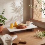 Marble Charcuterie Board Display White Cheese Cutting Footed Stand Tray with Woo... - Image 7