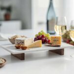 Marble Charcuterie Board Display White Cheese Cutting Footed Stand Tray with Woo... - Image 9