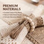 Placemats Set of 6 with Long Table Runner and Wood Napkin Rings, Hand-Woven Boho... - Image 5