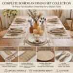 Placemats Set of 6 with Long Table Runner and Wood Napkin Rings, Hand-Woven Boho... - Image 7