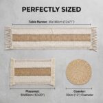 Placemats Set of 6 with Long Table Runner and Wood Napkin Rings, Hand-Woven Boho... - Image 9