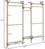 Loomie 79" Wall-Mounted Clothes Rack with Adjustable Shelf, Gold Clothing Rack w... - Image 3