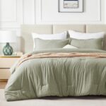CozyLux King Size Comforter Set, 3 Pieces Heathered Olive Green Soft Luxury Comf... - Image 9
