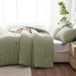 CozyLux King Size Comforter Set, 3 Pieces Heathered Olive Green Soft Luxury Comf... - Image 10