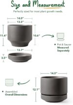 LE TAUCI 14 Inch Large Plant Pot with Saucer, Ceramic Outdoor & Indoor Big Plant... - Image 4