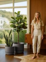 LE TAUCI 14 Inch Large Plant Pot with Saucer, Ceramic Outdoor & Indoor Big Plant... - Image 7