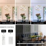 Gold Modern Chandelier with Remote Control, 48W 3-Color Temperature Dimmable LED... - Image 3