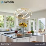 Gold Modern Chandelier with Remote Control, 48W 3-Color Temperature Dimmable LED... - Image 5
