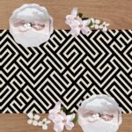 Geometric Dining Table Runner, Black Beige Greek Key Modern Art Burlap Kitchen D... - Image 5