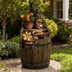 Water Fountain Outdoor 29" H Outside Floor 3 Tiered Rustic Barrel with Light, Pu... - Image 5