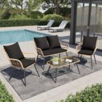 Verano Garden 4 Pieces Patio Furniture Set, Outdoor Wicker Patio Conversation Se... - Image 3