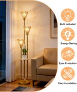 3-Light Modern Glass Floor Lamp with Shelf, Gold Tall Standing Lamp with Amber F... - Image 5