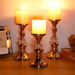 OwnMy Set of 3 Rose Gold Metal Pillar Candlestick Holders Brass Pillar Candle Ho... - Image 3