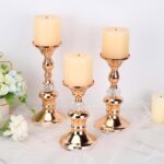 OwnMy Set of 3 Rose Gold Metal Pillar Candlestick Holders Brass Pillar Candle Ho... - Image 7
