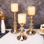 OwnMy Set of 3 Rose Gold Metal Pillar Candlestick Holders Brass Pillar Candle Ho... - Image 8