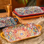 Boho Ceramic Serving Platters with Handles Set of 4, 12Inch Large Serving Dishes... - Image 4