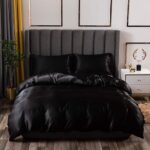 Black Silk Comforter Cover Set Twin Size Silk Like Satin Duvet Cover Set Solid C... - Image 3