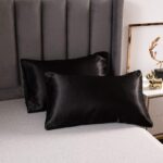 Black Silk Comforter Cover Set Twin Size Silk Like Satin Duvet Cover Set Solid C... - Image 5