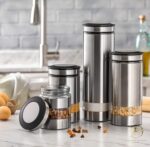 Le'raze Airtight Glass Canister Set of 4 with Stainless Steel Sleeve for Kitchen... - Image 4