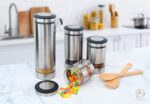 Le'raze Airtight Glass Canister Set of 4 with Stainless Steel Sleeve for Kitchen... - Image 6