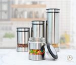 Le'raze Airtight Glass Canister Set of 4 with Stainless Steel Sleeve for Kitchen... - Image 7