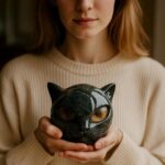 Luxury Black Cat Sculpture, Hand-Carved Crystal & Healing Stone Art Piece, Elega... - Image 5