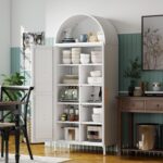 73" Tall Arched Kitchen Pantry Cabinet with 6 Adjustable Shelves, Farmhouse Meta... - Image 3