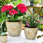 Sungmor Large Heavy Duty Cement Planters, Beautiful Embossed Concrete Garden Pot... - Image 4