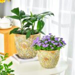 Sungmor Large Heavy Duty Cement Planters, Beautiful Embossed Concrete Garden Pot... - Image 6