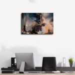 IJODA Abstract Wall Art Luxury Abstract Fluid Painting Dark Blue Gray And Gold P... - Image 4