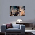 IJODA Abstract Wall Art Luxury Abstract Fluid Painting Dark Blue Gray And Gold P... - Image 6