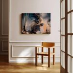 IJODA Abstract Wall Art Luxury Abstract Fluid Painting Dark Blue Gray And Gold P... - Image 9