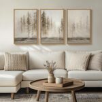 Framed Neutral Tree Set of 3 Wall Art Bedroom, Abstract Modern Rustic Landscape ... - Image 7