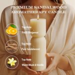 Aesthetic Sandalwood Scented Candles,Ribbed Pillar Candle Set of 2 (7.87" & 9.05... - Image 3