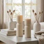Aesthetic Sandalwood Scented Candles,Ribbed Pillar Candle Set of 2 (7.87" & 9.05... - Image 6