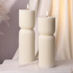 Aesthetic Sandalwood Scented Candles,Ribbed Pillar Candle Set of 2 (7.87" & 9.05... - Image 9