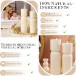 Aesthetic Sandalwood Scented Candles,Ribbed Pillar Candle Set of 2 (7.87" & 9.05... - Image 10
