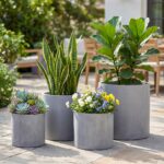 FaithLand 12 Inch Fiberstone Planter - Lightweight Modern Cylinder Plant Pot wit... - Image 7
