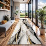 White Marble Runner Rug,2x7ft, Black Gray Gold Texture Design Long Kitchen Mats ... - Image 3