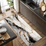 White Marble Runner Rug,2x7ft, Black Gray Gold Texture Design Long Kitchen Mats ... - Image 4