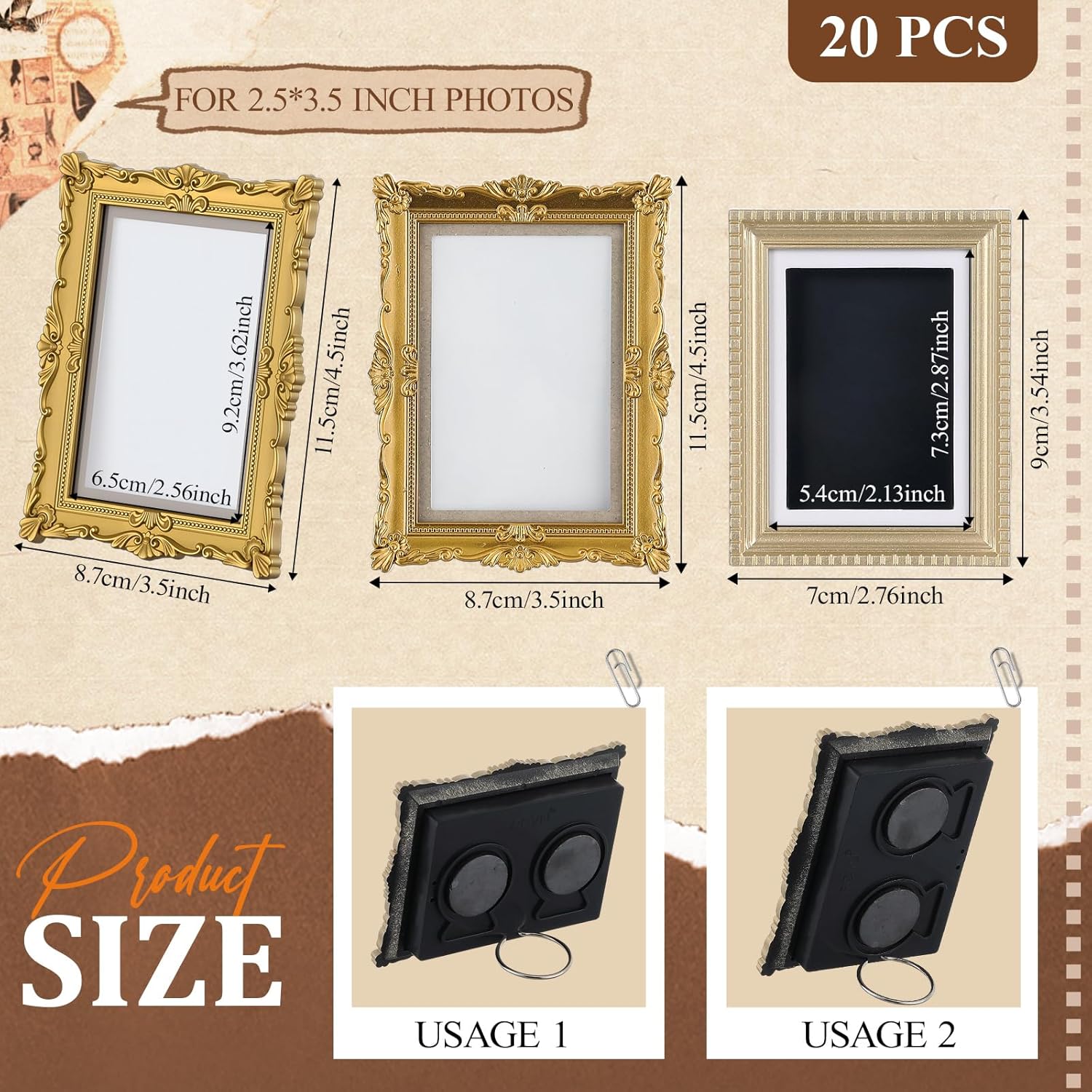 Wonderjune 20 Pcs Vintage Mini Picture Frames for 2.5"x3.5" Wallet Size Picture ... - Image 3