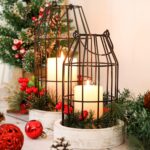 Rustic Wire Metal Cloche Set of 2 Candle Lantern Decorative Indoor Outdoor Vinta... - Image 3