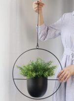 Hanging Planter for Indoor Outdoor Plants Metal Mid Century Minimalist Wall Ceil... - Image 7
