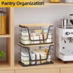 ALOCEO 2 Pack Storage Stackable Kitchen Laundry Organizers with Bamboo Top, Larg... - Image 7