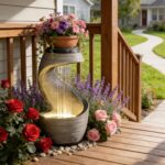 37" S-Shaped Outdoor Water Fountain with LED Lights, Modern Resin Cascading Wate... - Image 3