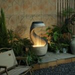 37" S-Shaped Outdoor Water Fountain with LED Lights, Modern Resin Cascading Wate... - Image 4